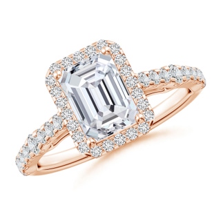 7.5x5.5mm HSI2 Emerald-Cut Diamond Station Halo Engagement Ring in Rose Gold