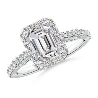 7.5x5.5mm IJI1I2 Emerald-Cut Diamond Station Halo Engagement Ring in P950 Platinum
