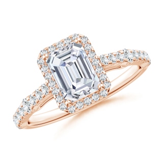 7x5mm GVS2 Emerald-Cut Diamond Station Halo Engagement Ring in Rose Gold