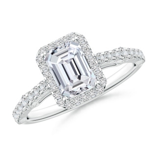 7x5mm HSI2 Emerald-Cut Diamond Station Halo Engagement Ring in P950 Platinum