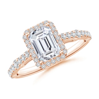 7x5mm HSI2 Emerald-Cut Diamond Station Halo Engagement Ring in Rose Gold