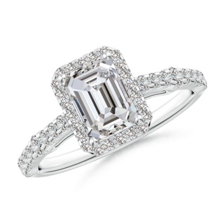 7x5mm IJI1I2 Emerald-Cut Diamond Station Halo Engagement Ring in P950 Platinum