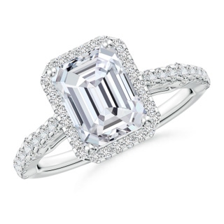 8.5x6.5mm HSI2 Emerald-Cut Diamond Station Halo Engagement Ring in P950 Platinum
