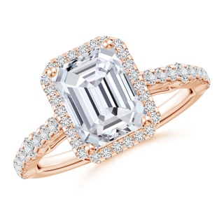 8.5x6.5mm HSI2 Emerald-Cut Diamond Station Halo Engagement Ring in Rose Gold