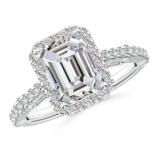 8.5x6.5mm IJI1I2 Emerald-Cut Diamond Station Halo Engagement Ring in P950 Platinum