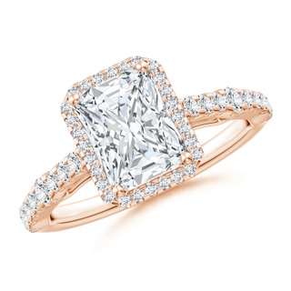 7.5x5.8mm GVS2 Radiant-Cut Diamond Station Halo Engagement Ring in Rose Gold