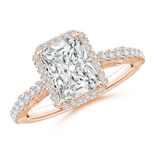7.5x5.8mm HSI2 Radiant-Cut Diamond Station Halo Engagement Ring in Rose Gold
