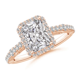 7.5x5.8mm IJI1I2 Radiant-Cut Diamond Station Halo Engagement Ring in Rose Gold