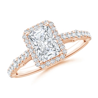 7x5mm GVS2 Radiant-Cut Diamond Station Halo Engagement Ring in 9K Rose Gold