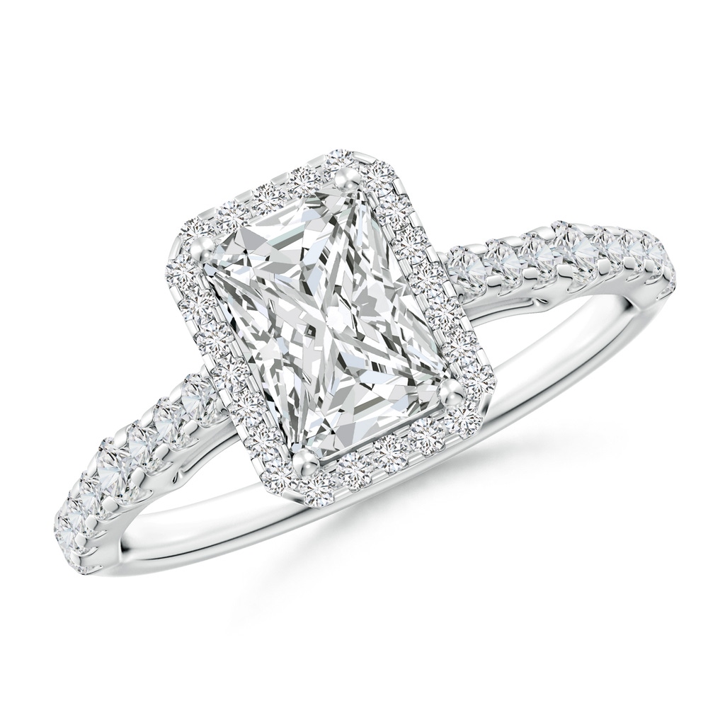 7x5mm HSI2 Radiant-Cut Diamond Station Halo Engagement Ring in White Gold