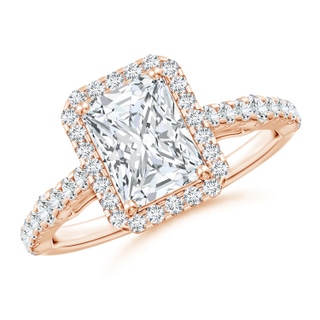 8x6mm GVS2 Radiant-Cut Diamond Station Halo Engagement Ring in Rose Gold