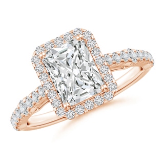 8x6mm HSI2 Radiant-Cut Diamond Station Halo Engagement Ring in Rose Gold