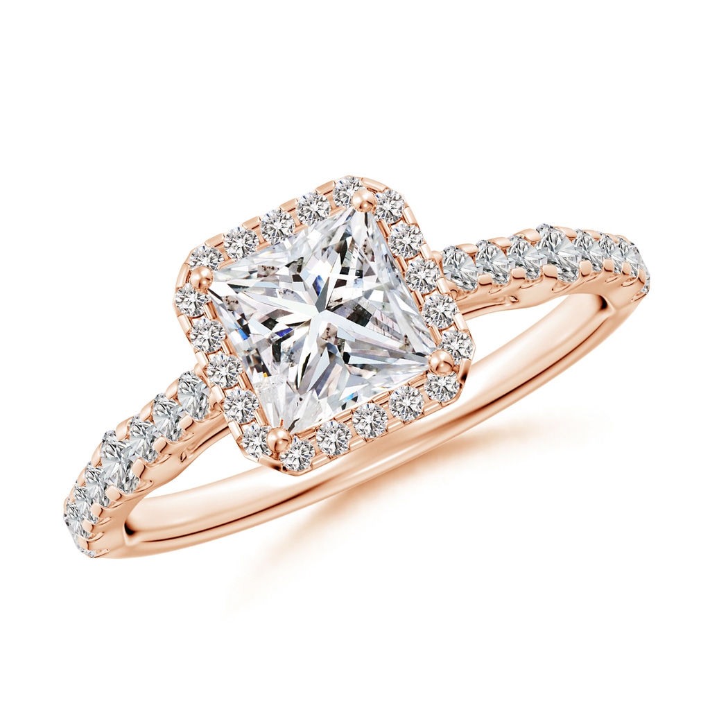 5.5mm IJI1I2 Princess-Cut Diamond Station Halo Engagement Ring in Rose Gold