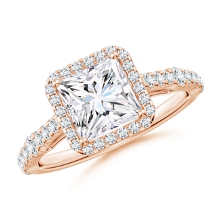 6.5mm GVS2 Princess-Cut Diamond Station Halo Engagement Ring in Rose Gold