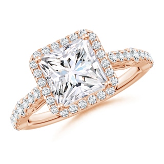 7mm GVS2 Princess-Cut Diamond Station Halo Engagement Ring in 9K Rose Gold