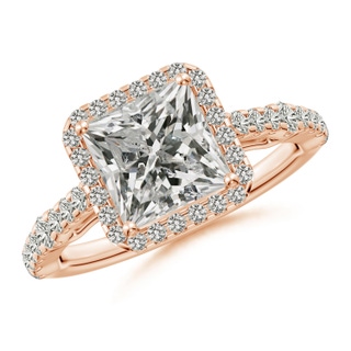 7mm KI3 Princess-Cut Diamond Station Halo Engagement Ring in 9K Rose Gold