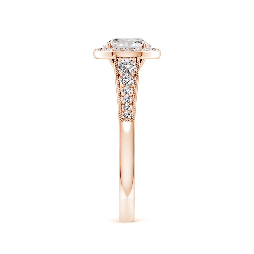 6.5mm IJI1I2 Round Diamond Halo Engagement Ring with Milgrain in Rose Gold Side 299