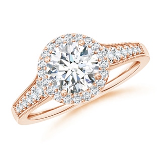 7.4mm GVS2 Round Diamond Halo Engagement Ring with Milgrain in 9K Rose Gold