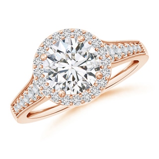 8mm HSI2 Round Diamond Halo Engagement Ring with Milgrain in 10K Rose Gold