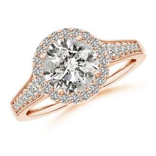 8mm KI3 Round Diamond Halo Engagement Ring with Milgrain in Rose Gold