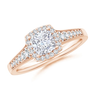 5.5mm GVS2 Cushion Diamond Halo Engagement Ring with Milgrain in 9K Rose Gold