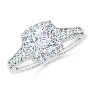 6.5mm GVS2 Cushion Diamond Halo Engagement Ring with Milgrain in P950 Platinum