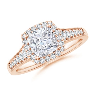 6.5mm GVS2 Cushion Diamond Halo Engagement Ring with Milgrain in Rose Gold