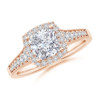 6.5mm HSI2 Cushion Diamond Halo Engagement Ring with Milgrain in 18K Rose Gold