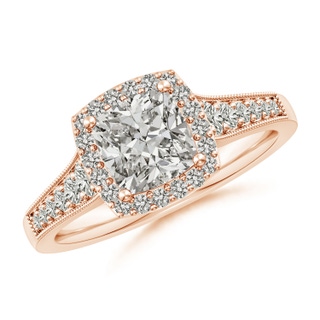 6.5mm KI3 Cushion Diamond Halo Engagement Ring with Milgrain in Rose Gold