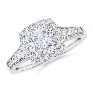 7mm GVS2 Cushion Diamond Halo Engagement Ring with Milgrain in P950 Platinum