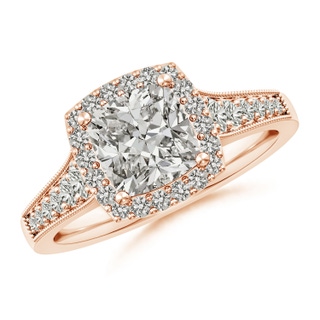 7mm KI3 Cushion Diamond Halo Engagement Ring with Milgrain in 18K Rose Gold