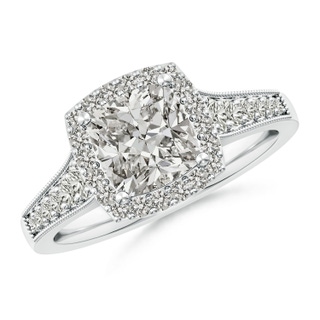 7mm KI3 Cushion Diamond Halo Engagement Ring with Milgrain in P950 Platinum