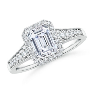 7.5x5.5mm GVS2 Emerald-Cut Diamond Halo Engagement Ring with Milgrain in P950 Platinum