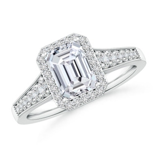 7.5x5.5mm HSI2 Emerald-Cut Diamond Halo Engagement Ring with Milgrain in P950 Platinum