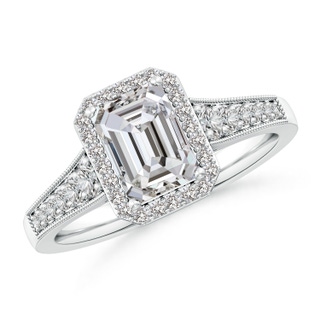 7.5x5.5mm IJI1I2 Emerald-Cut Diamond Halo Engagement Ring with Milgrain in P950 Platinum