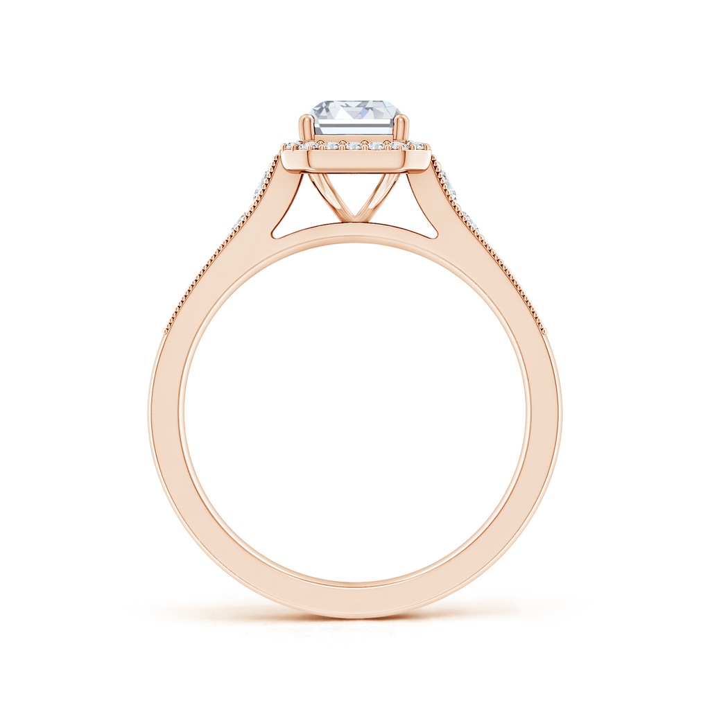 7x5mm GVS2 Emerald-Cut Diamond Halo Engagement Ring with Milgrain in Rose Gold Side 199