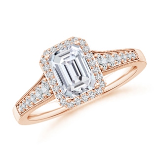 7x5mm HSI2 Emerald-Cut Diamond Halo Engagement Ring with Milgrain in 10K Rose Gold