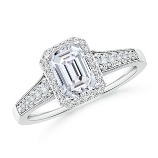 7x5mm HSI2 Emerald-Cut Diamond Halo Engagement Ring with Milgrain in P950 Platinum