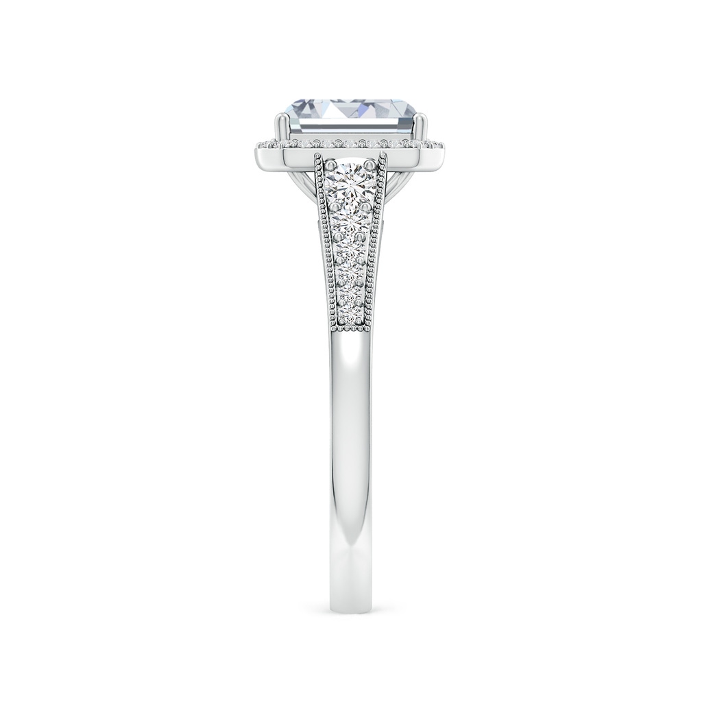 7x5mm HSI2 Emerald-Cut Diamond Halo Engagement Ring with Milgrain in White Gold Side 299