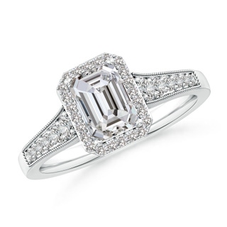 7x5mm IJI1I2 Emerald-Cut Diamond Halo Engagement Ring with Milgrain in P950 Platinum