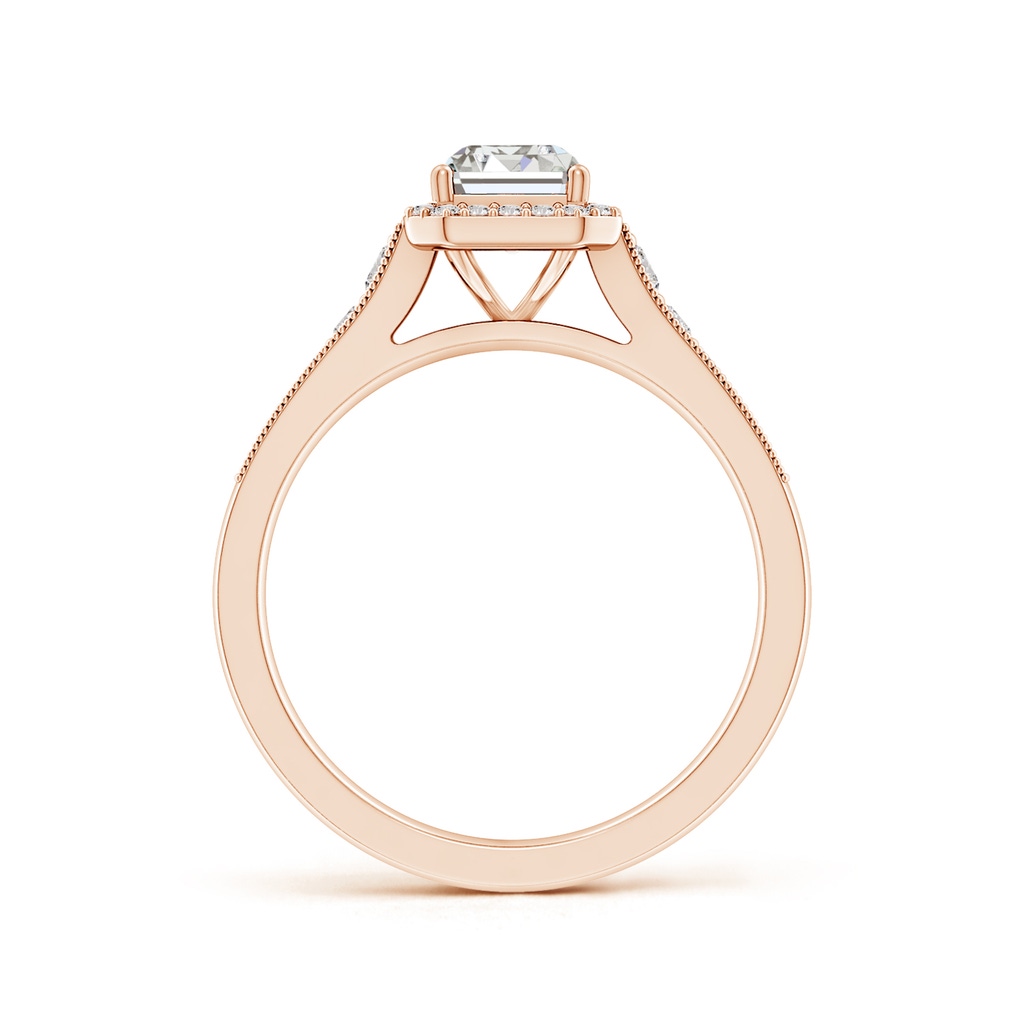7x5mm IJI1I2 Emerald-Cut Diamond Halo Engagement Ring with Milgrain in Rose Gold Side 199