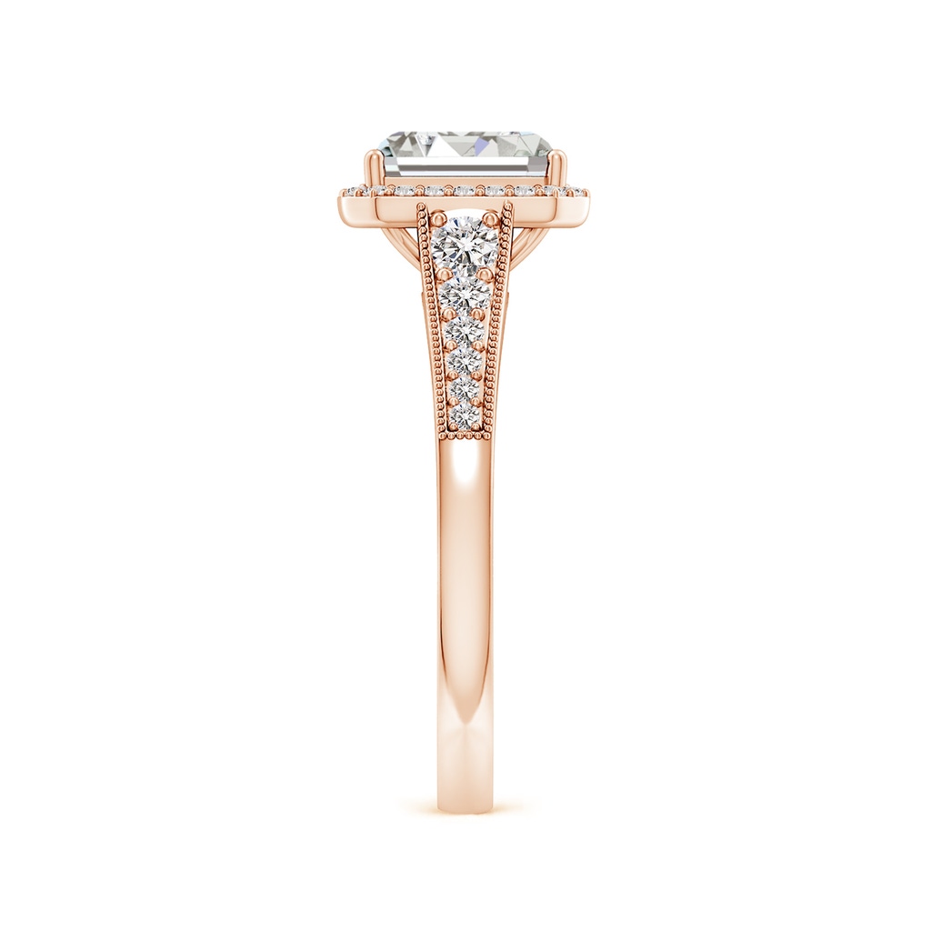 7x5mm IJI1I2 Emerald-Cut Diamond Halo Engagement Ring with Milgrain in Rose Gold Side 299