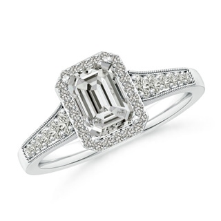 7x5mm KI3 Emerald-Cut Diamond Halo Engagement Ring with Milgrain in P950 Platinum