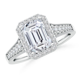 8.5x6.5mm HSI2 Emerald-Cut Diamond Halo Engagement Ring with Milgrain in P950 Platinum