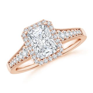 7.5x5.8mm GVS2 Radiant-Cut Diamond Halo Engagement Ring with Milgrain in Rose Gold