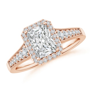 7.5x5.8mm HSI2 Radiant-Cut Diamond Halo Engagement Ring with Milgrain in Rose Gold