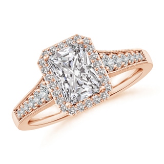 7.5x5.8mm IJI1I2 Radiant-Cut Diamond Halo Engagement Ring with Milgrain in 18K Rose Gold