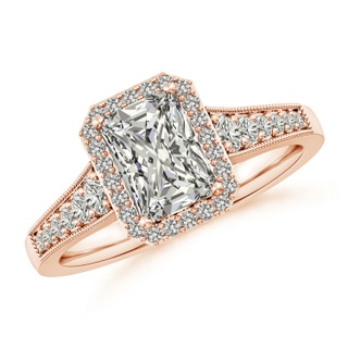 7.5x5.8mm KI3 Radiant-Cut Diamond Halo Engagement Ring with Milgrain in Rose Gold