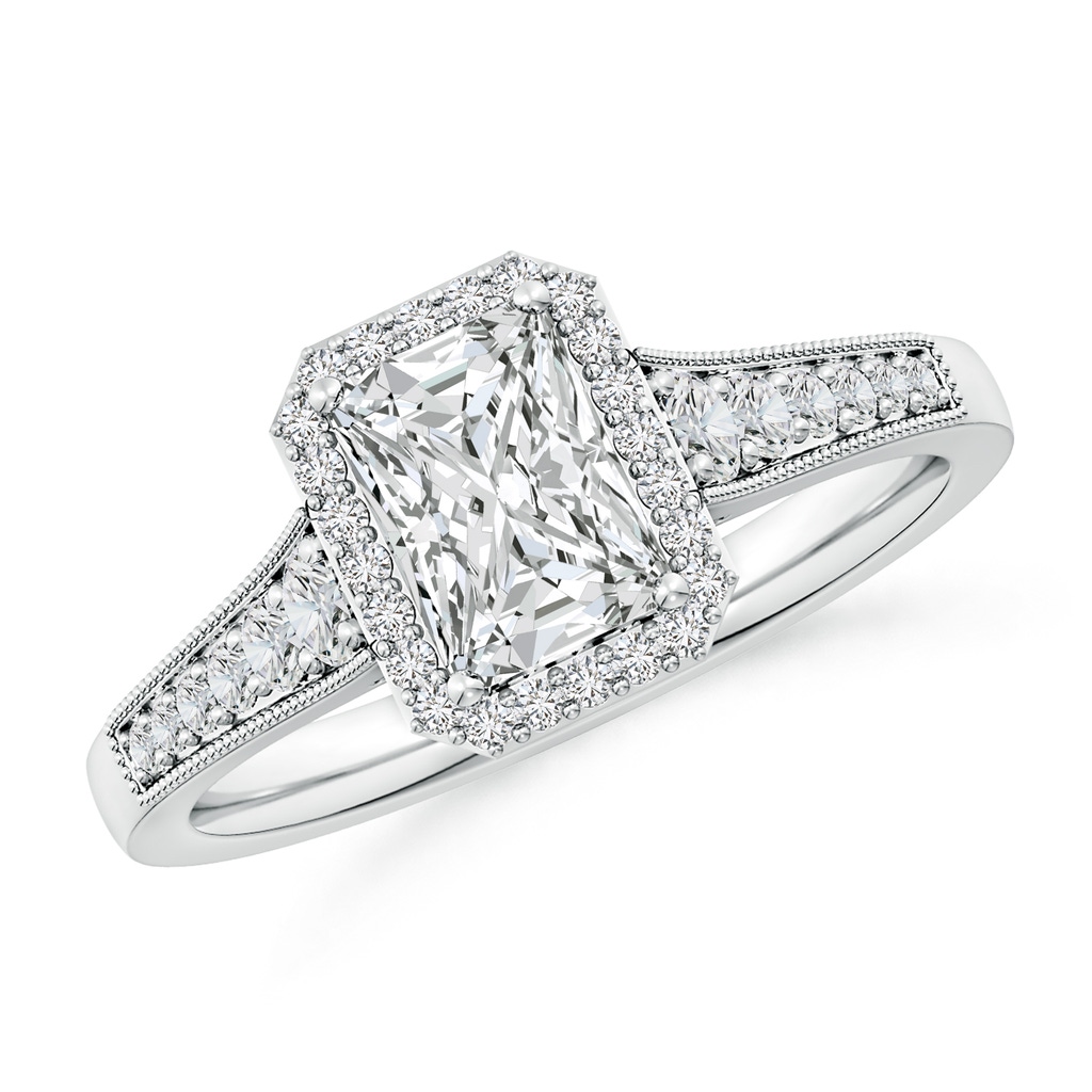 7x5mm HSI2 Radiant-Cut Diamond Halo Engagement Ring with Milgrain in White Gold