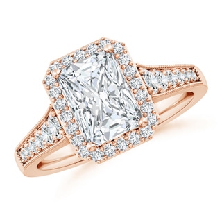 8x6mm GVS2 Radiant-Cut Diamond Halo Engagement Ring with Milgrain in 10K Rose Gold